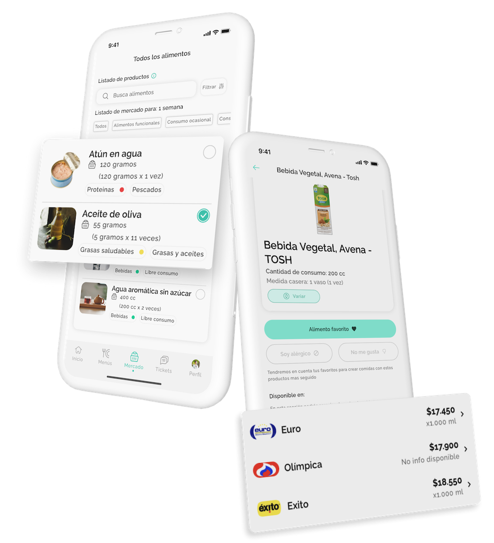 Trepsi shopping list and product detail mockup